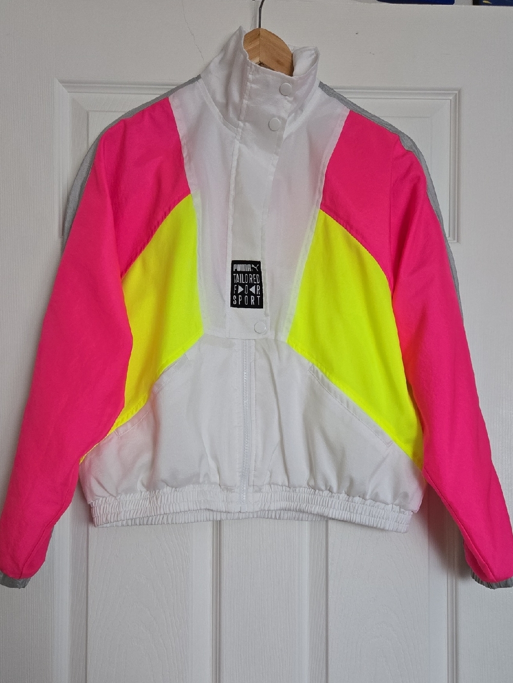 Puma White Neon Pink & Neon Yellow Colorblock Windbreaker